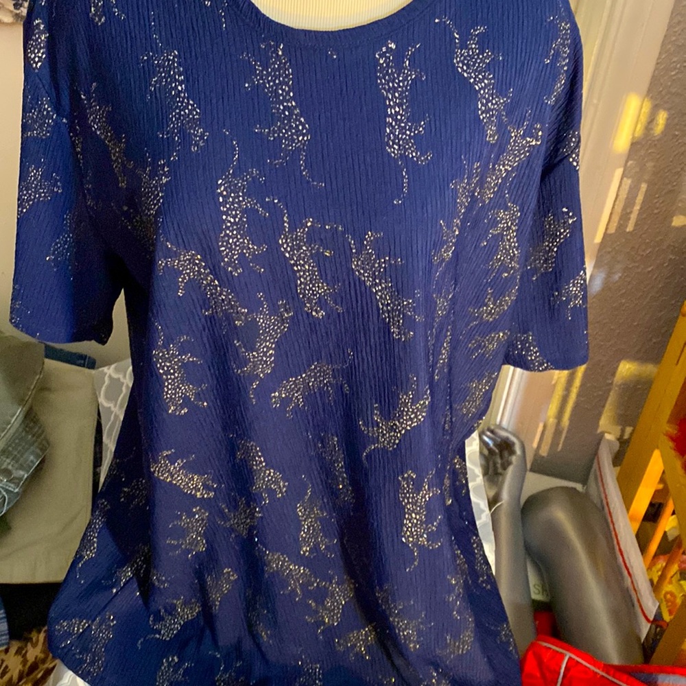 Ruby Red navy blue with sparkly cheetahs size 1X.